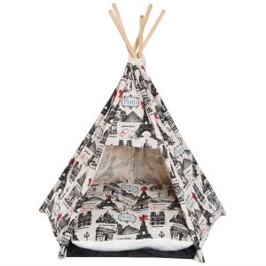 PawHut Foldable Teepee Puppy Dog Cat Bed Tents & Houses Pet Small Washable with Cushion