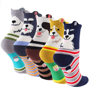 Cartoon Cotton Dog Crew Socks - KEAZA WZ10 Christmas Gift Package Novelty Liner Socks for Women 5-pack