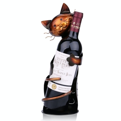 Cat Shaped Wine Holder Wine Rack Shelf Metal Sculpture by Tooarts