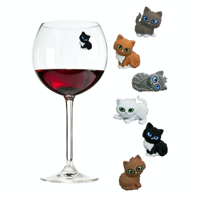 Cat Wine Charms or Drink Glass Markers - Magnetic - Great Birthday or Hostess Gifts for Cat Lovers by Simply Charmed