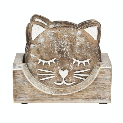 Sass & Bell Wooden Carved Cat Coasters