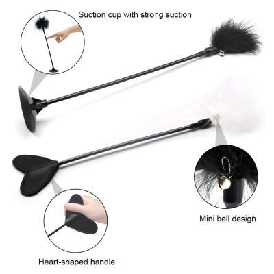Wellbro Interactive Cat Toys, Pack of 2 Cat Feather Wand Toys with Suction Cup and Mini Bell