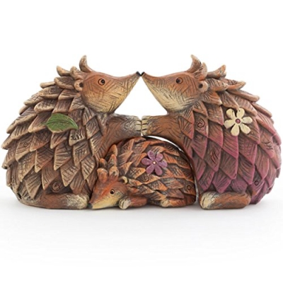 JONES Cute FOREST FRIENDS - HEDGEHOG FAMILY - Novelty Rustic Style Resin Ornament