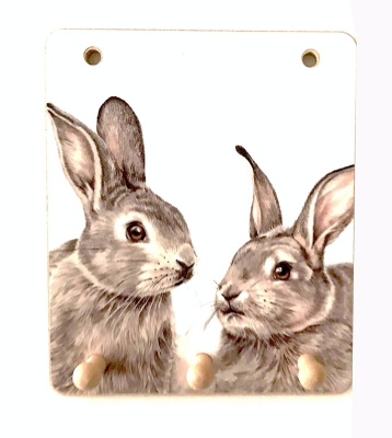Key Racks Rabbit Lovers 3 Hook Wooden Rack